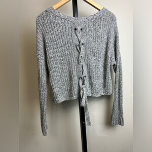 Hollister cropped lace tie back knit sweater